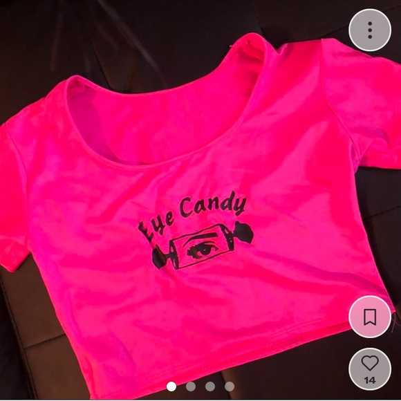 Fun hot pink spandex crop top “Eye Candy” - Picture 4 of 4